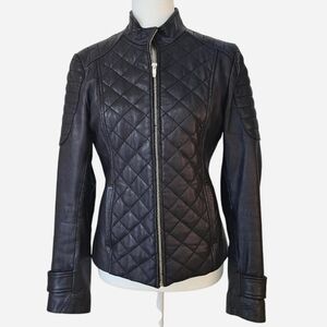 VIA SPIGA‎ Women's Black Quilted 100% Lamb Leather Jacket. Sz S